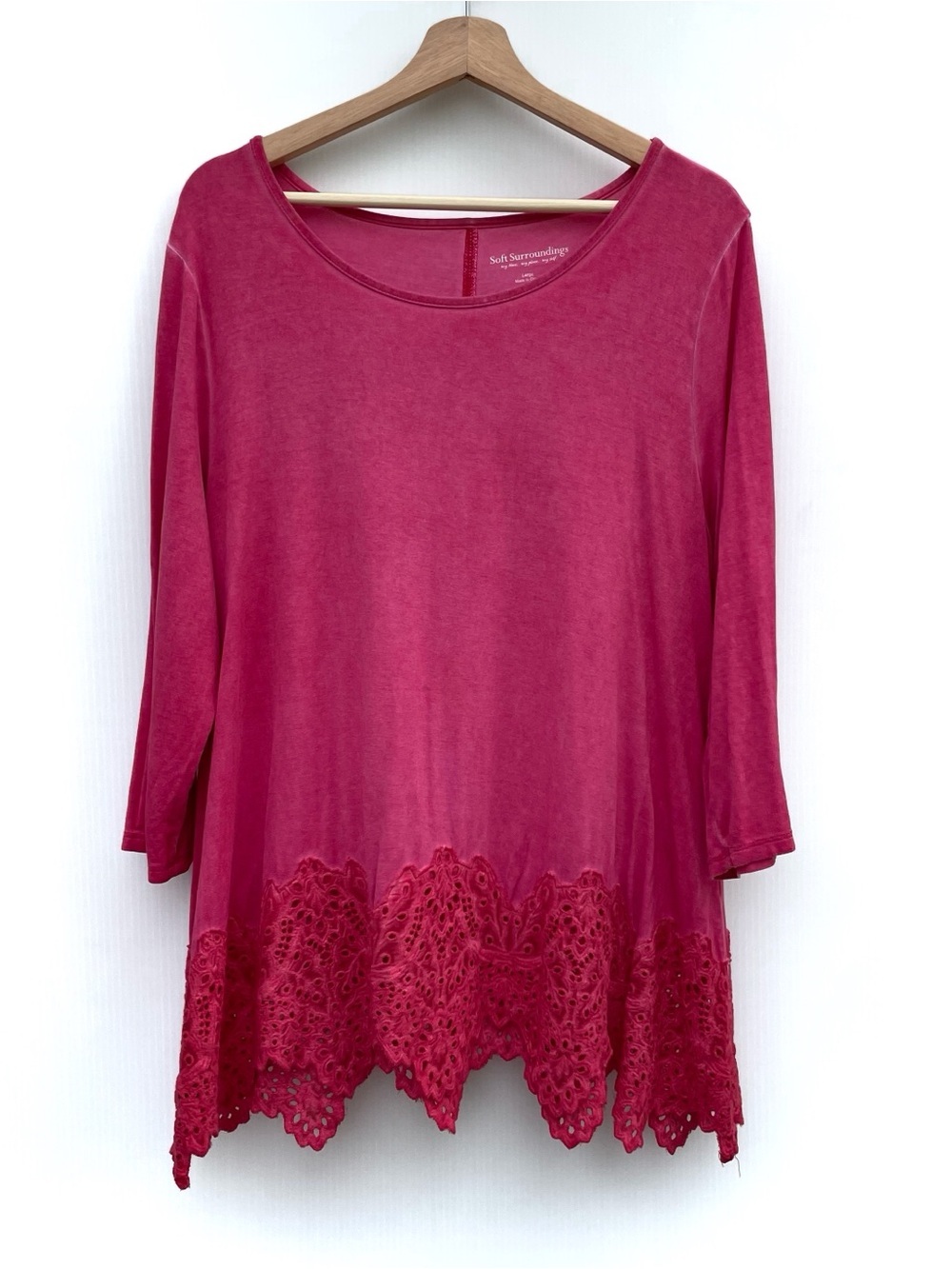 Soft Surroundings Raspberry Lace-Hem Tunic top washed knit boho womens
